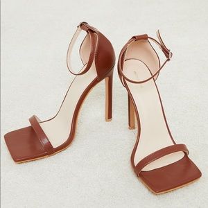 NEW Chocolate Strappy Square Toed Heels